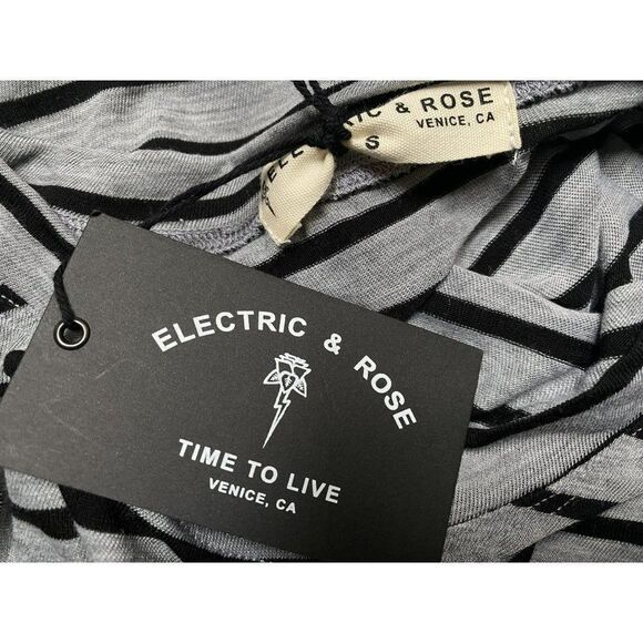 Electric & Rose Mens Gray Black Striped Short Sleeve Crew Neck Cotton Tee Sm NEW - Picture 4 of 4